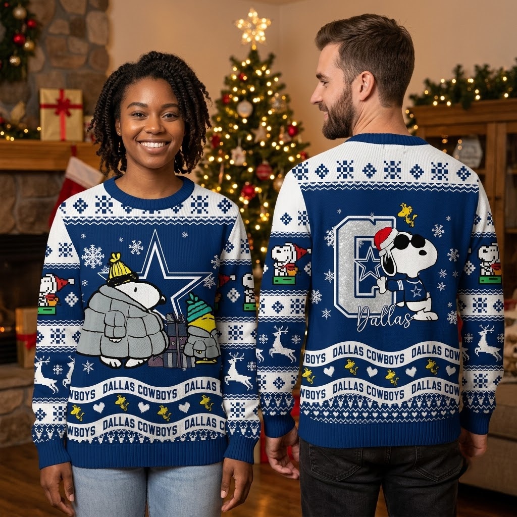 dallas cowboys snoopy and woodstock winter puffer coat ugly christmas sweater dallas cowboys snoopy and woodstock winter puffer coat ugly christmas sweater