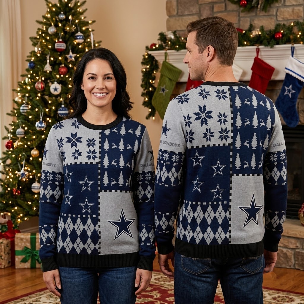 dallas cowboys star snowflake and christmas tree ugly christmas sweater dallas cowboys star snowflake and christmas tree ugly christmas sweater