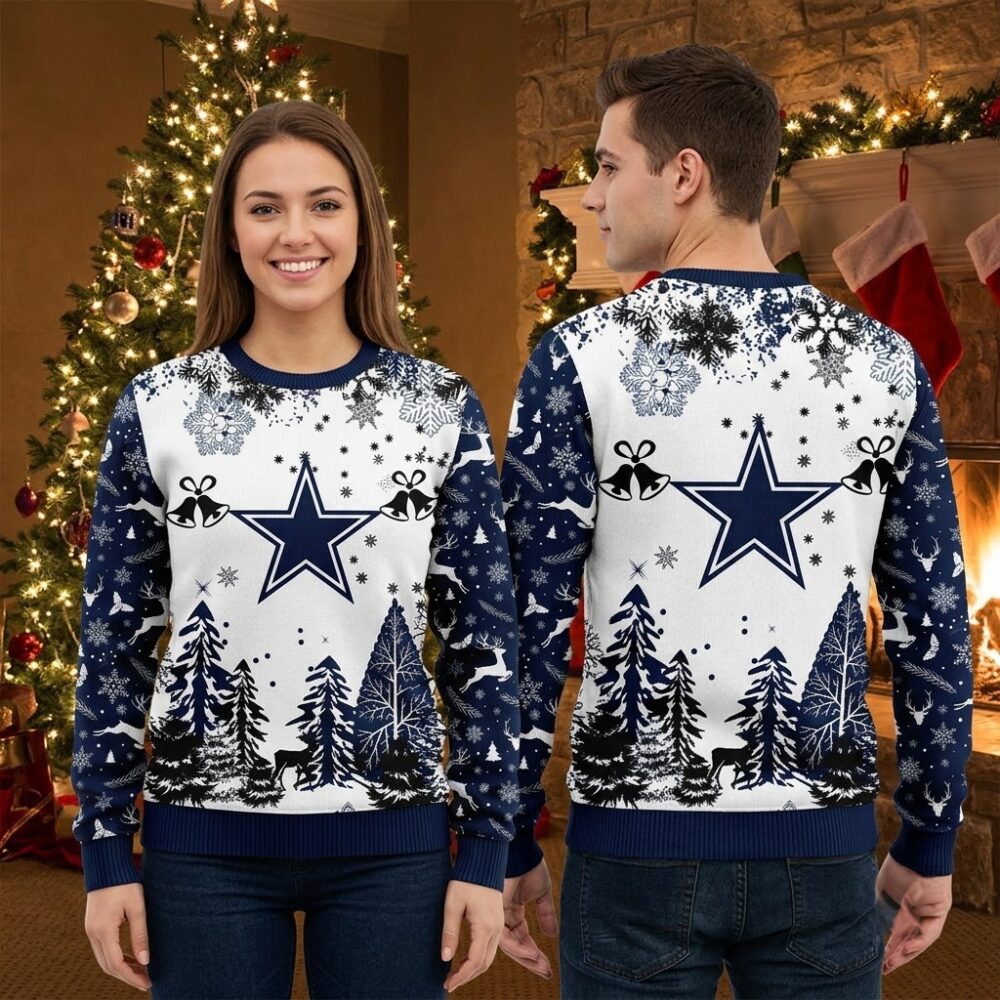 dallas cowboys star snowflake christmas tree ugly christmas sweater