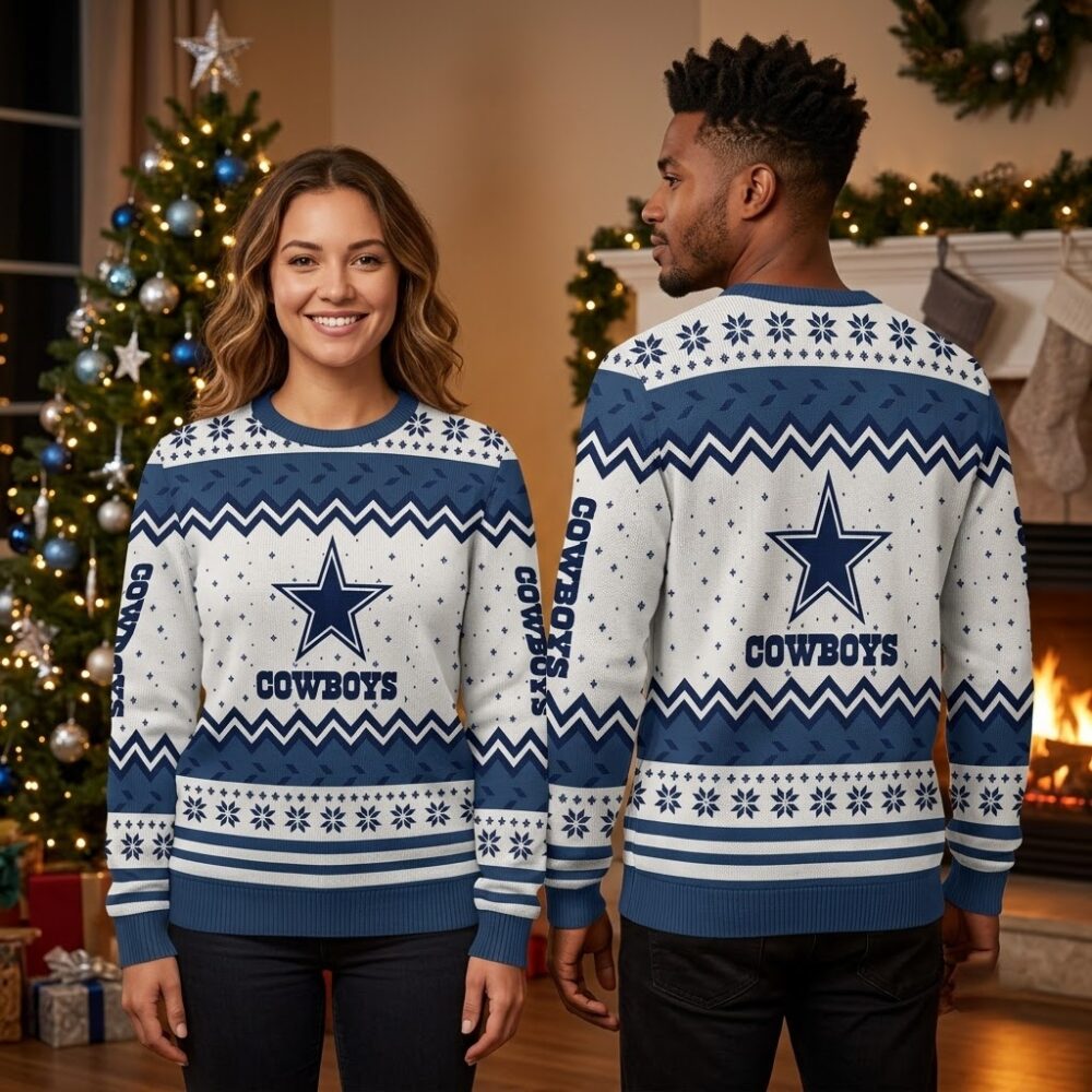 dallas cowboys star snowflake knit ugly christmas sweater