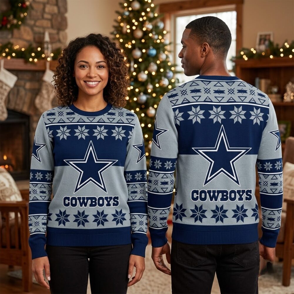 dallas cowboys star snowflake knit ugly christmas sweater game day gift