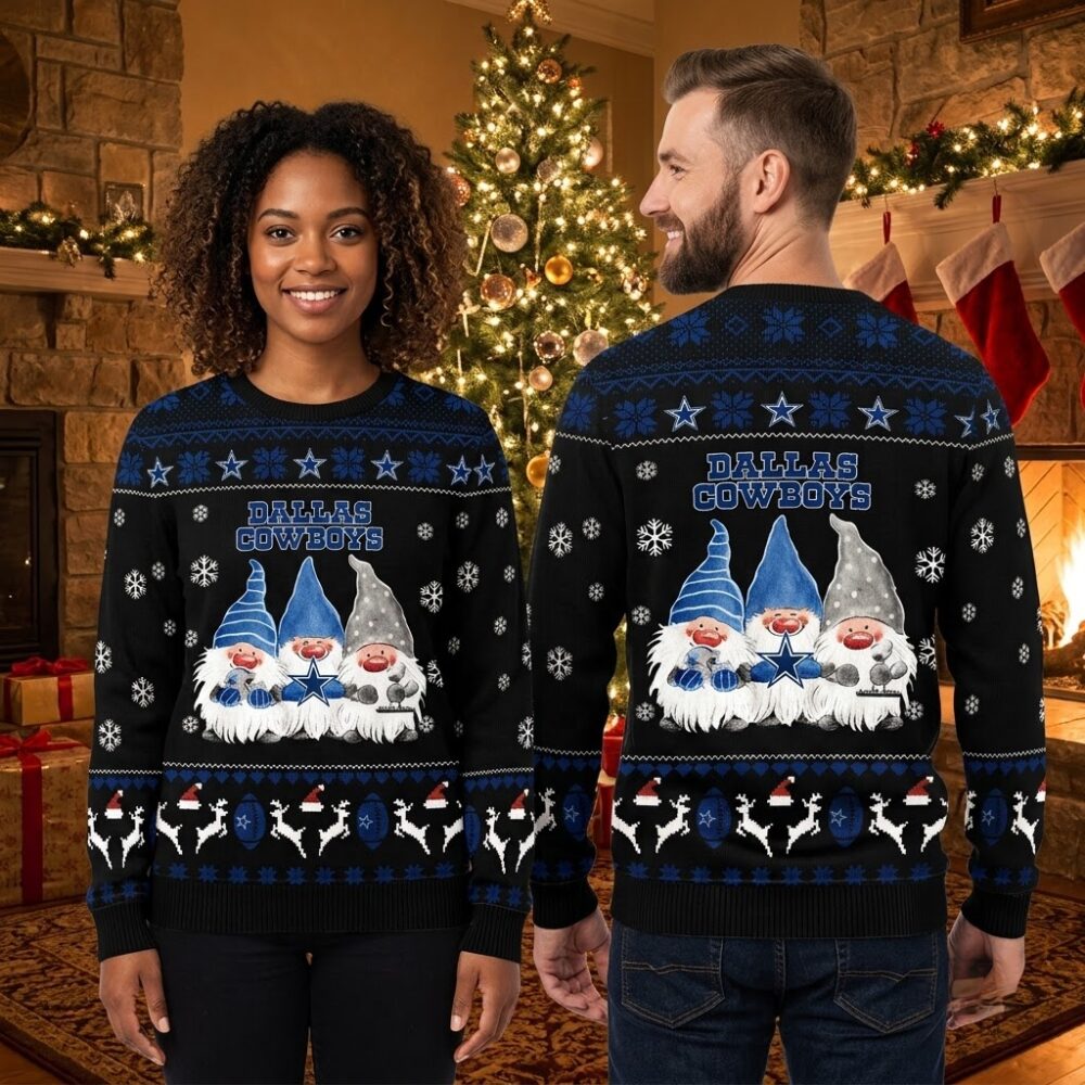 dallas cowboys three gnomes star logo ugly christmas sweater