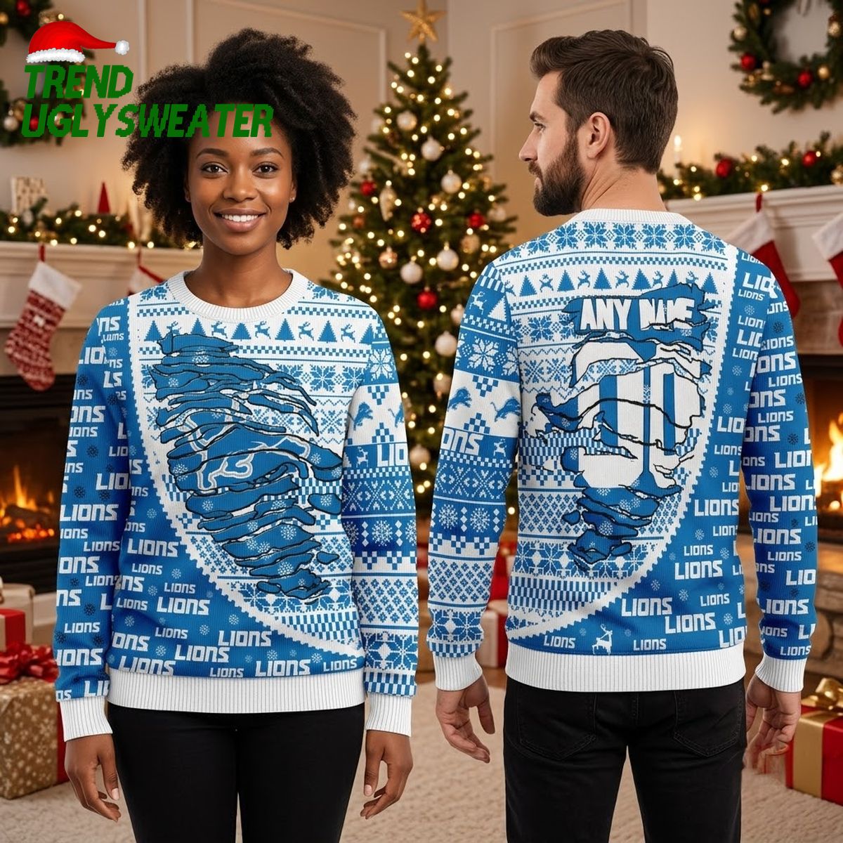detroit lions any name custom football helmet christmas sweater detroit lions any name custom football helmet christmas sweater