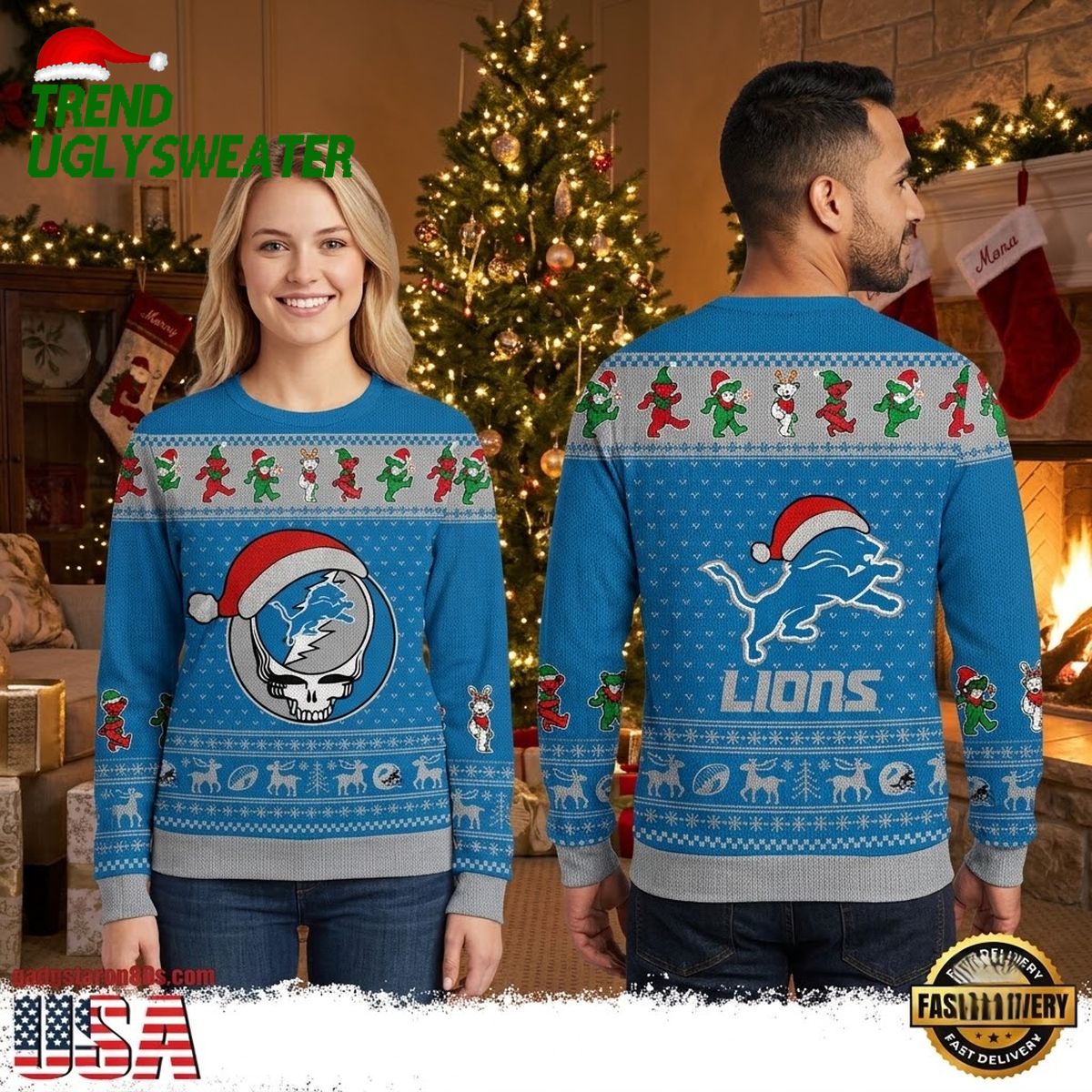 detroit lions grateful dead skull santa hat ugly christmas sweater detroit lions grateful dead skull santa hat ugly christmas sweater