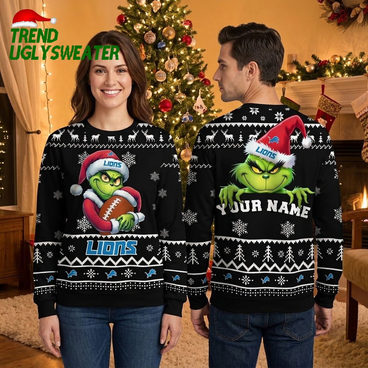 detroit lions grinch football custom name ugly christmas sweater detroit lions grinch football custom name ugly christmas sweater
