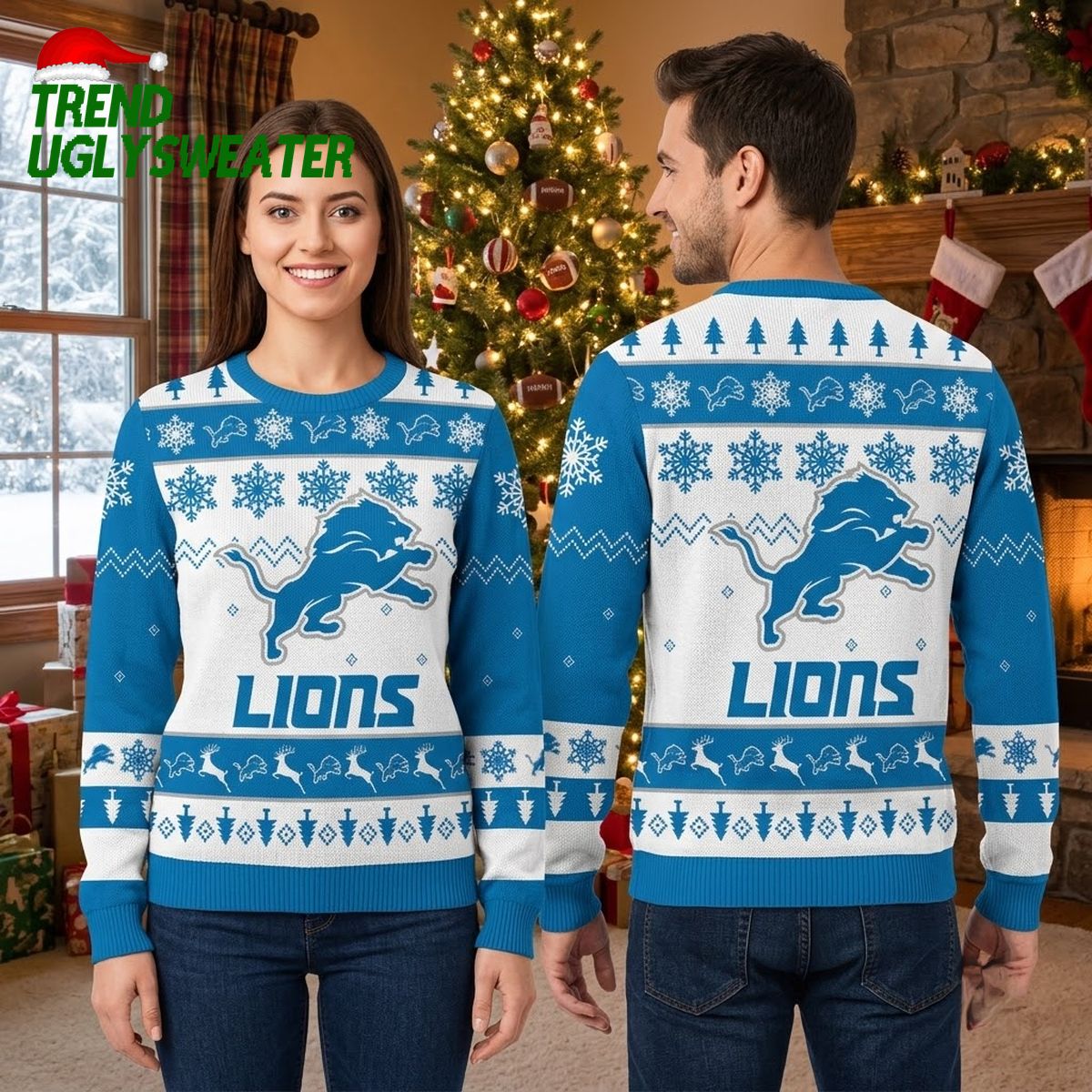 detroit lions leaping lion snowflake knit christmas sweater detroit lions leaping lion snowflake knit christmas sweater