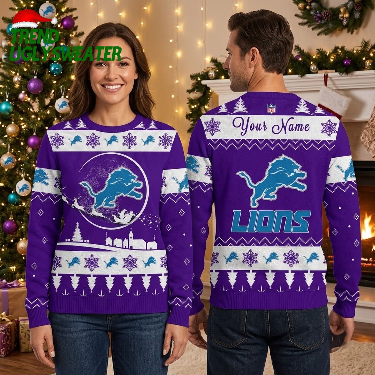 detroit lions leaping lion snowflake ugly christmas sweater detroit lions leaping lion snowflake ugly christmas sweater