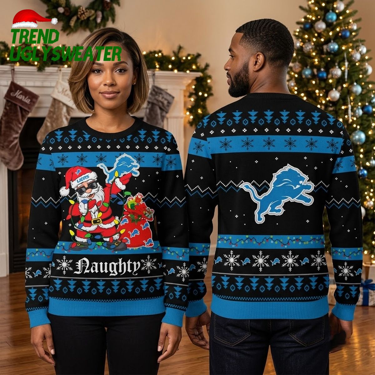 detroit lions santa claus and lion logo ugly christmas sweater detroit lions santa claus and lion logo ugly christmas sweater