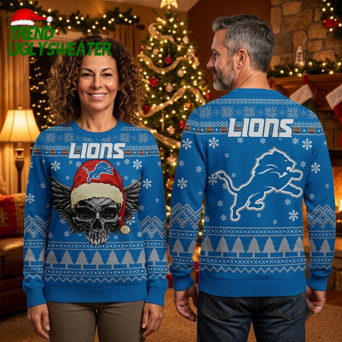 detroit lions santa hat skull with wings ugly christmas sweater detroit lions santa hat skull with wings ugly christmas sweater