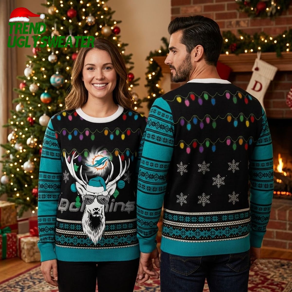 dolphins funny deer with christmas lights ugly christmas sweater dolphins funny deer with christmas lights ugly christmas sweater