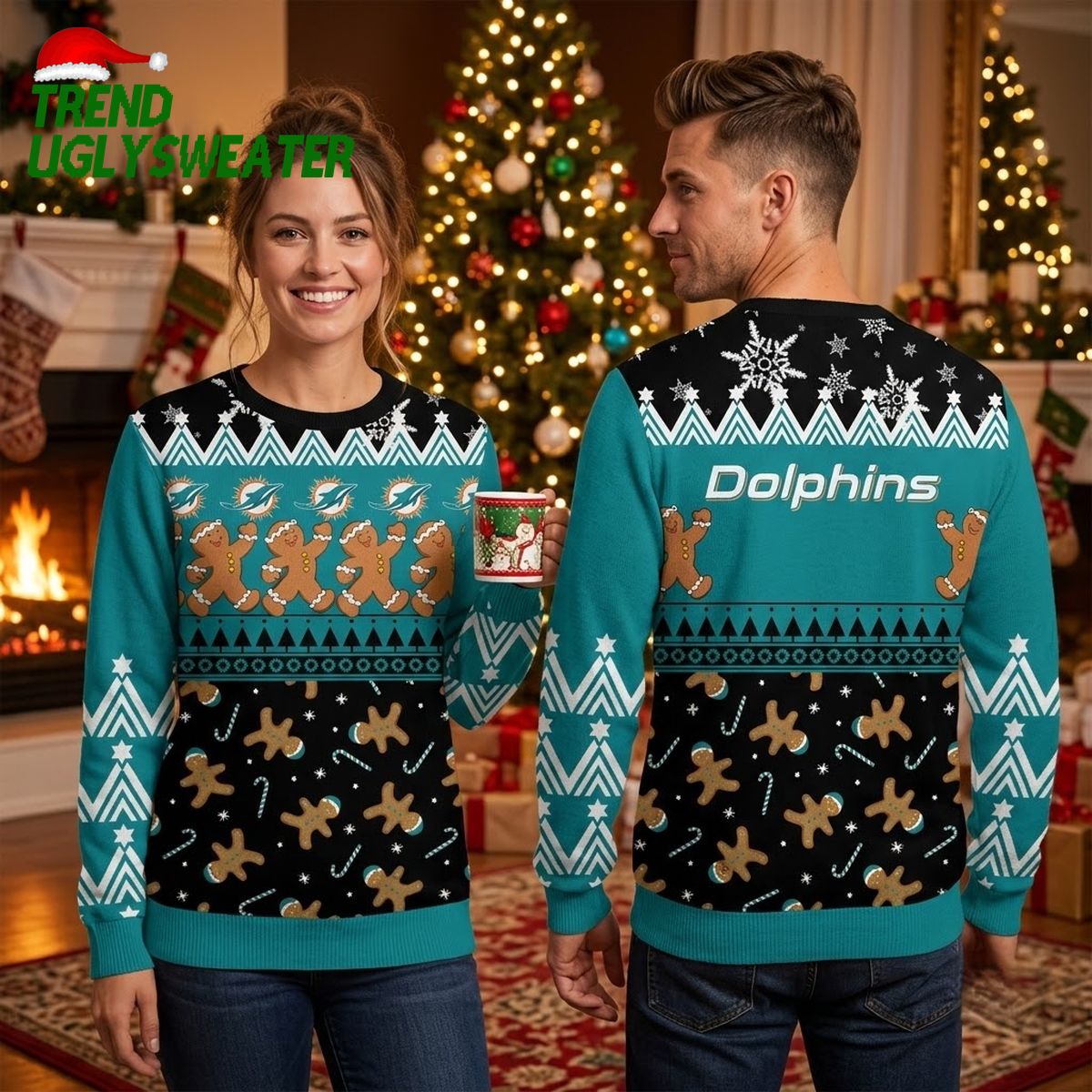 dolphins gingerbread man ugly christmas sweater dolphins gingerbread man ugly christmas sweater