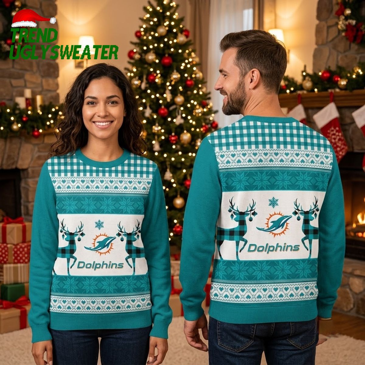 dolphins reindeer logo ugly christmas sweater dolphins reindeer logo ugly christmas sweater