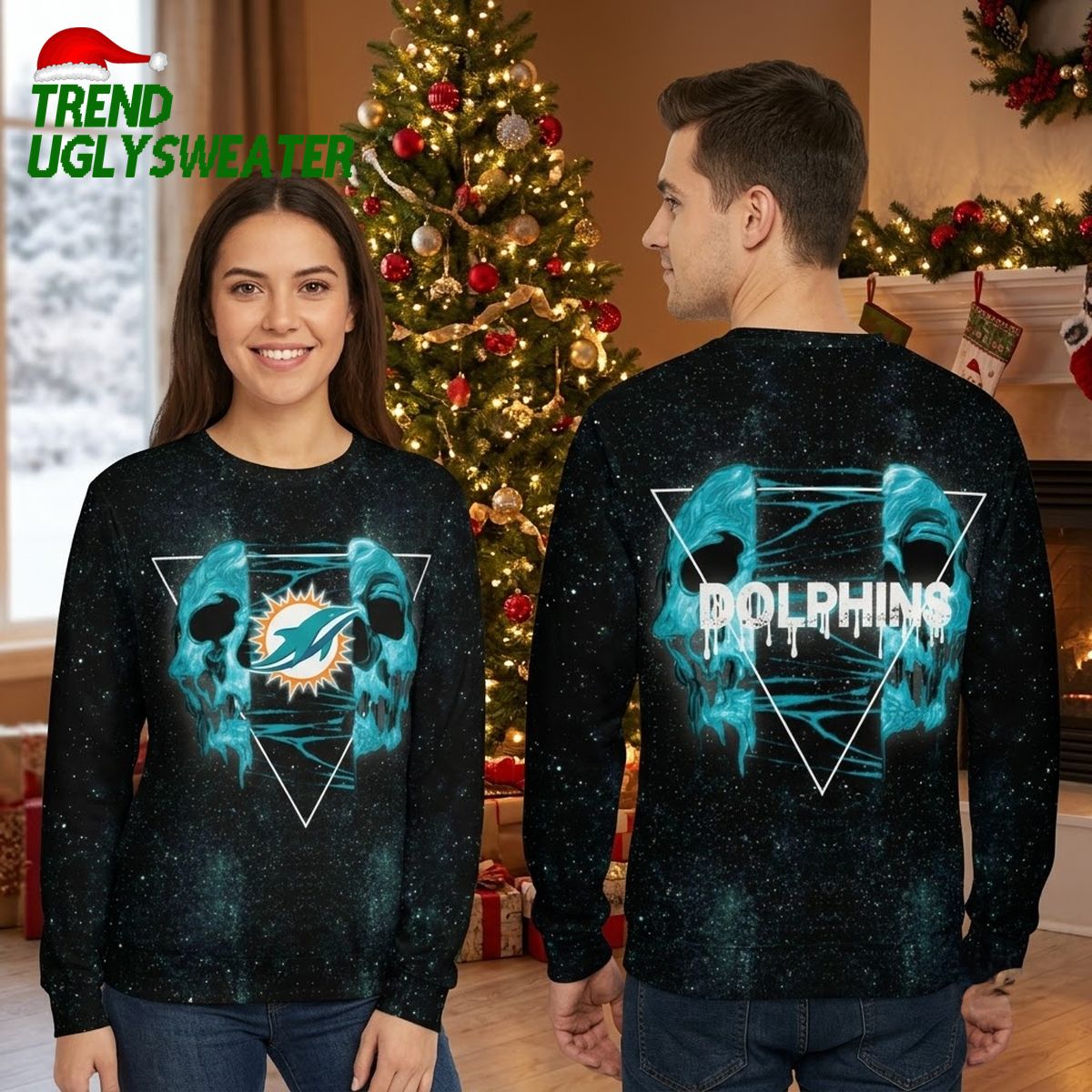 dolphins skull graphic ugly christmas sweater dolphins skull graphic ugly christmas sweater