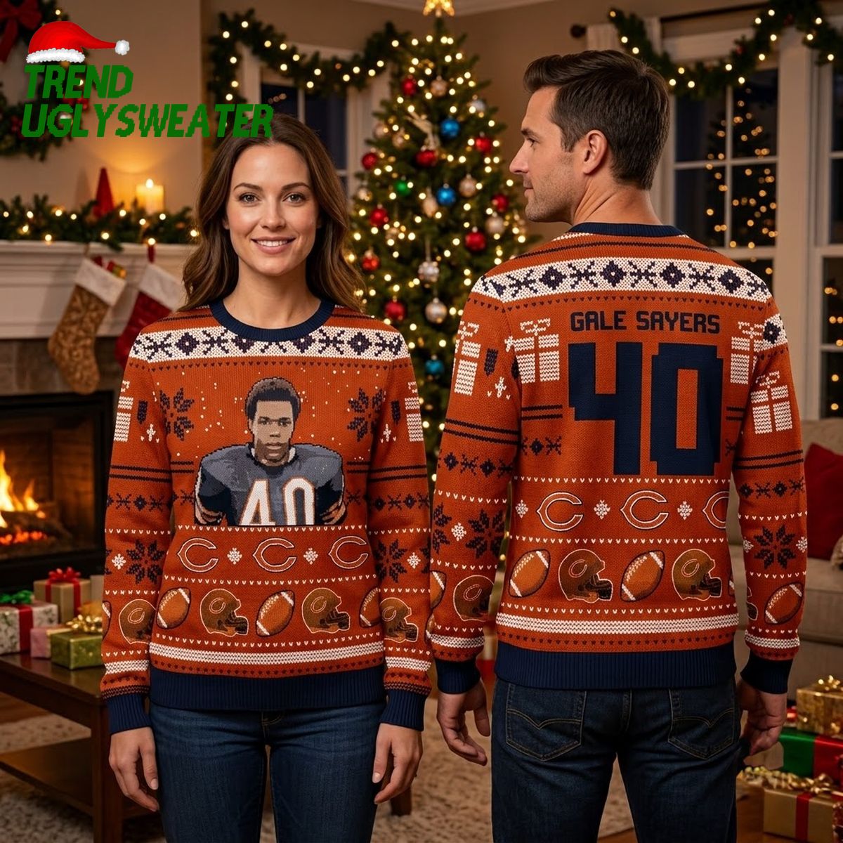 gale sayers 40 chicago bears portrait ugly christmas sweater gale sayers 40 chicago bears portrait ugly christmas sweater
