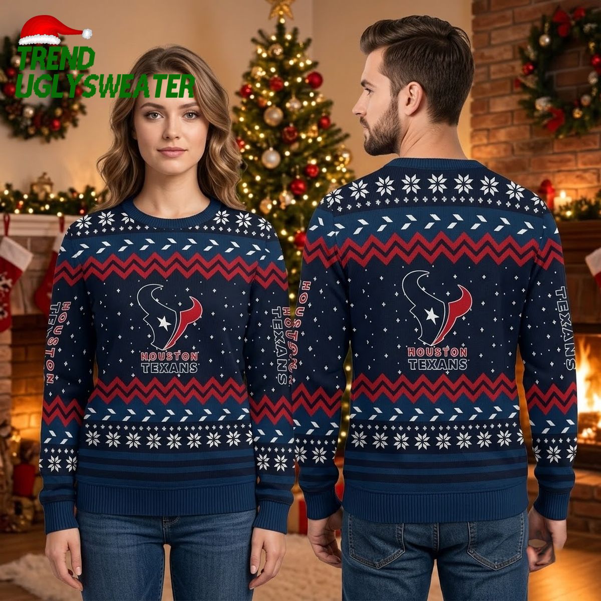 houston texans bull logo snowflake ugly christmas sweater houston texans bull logo snowflake ugly christmas sweater