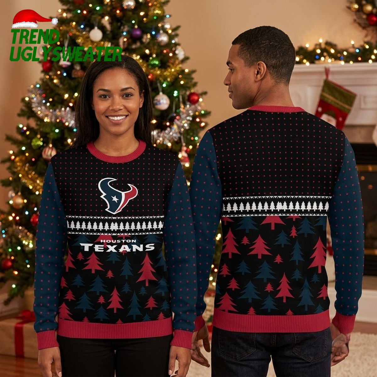 houston texans logo and pine trees ugly christmas sweater houston texans logo and pine trees ugly christmas sweater