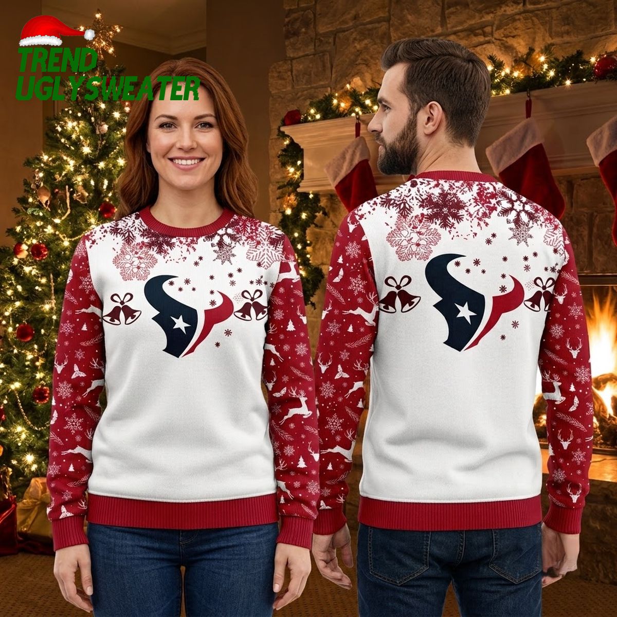 houston texans logo reindeer and christmas trees ugly christmas sweater houston texans logo reindeer and christmas trees ugly christmas sweater
