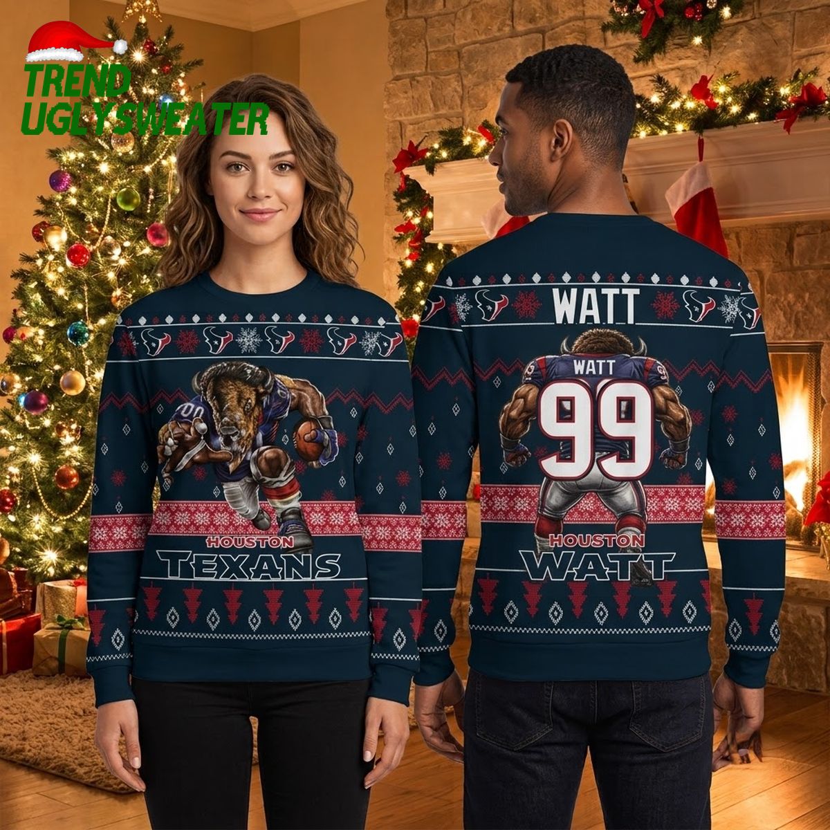 houston texans rushing bull football player ugly christmas sweater houston texans rushing bull football player ugly christmas sweater
