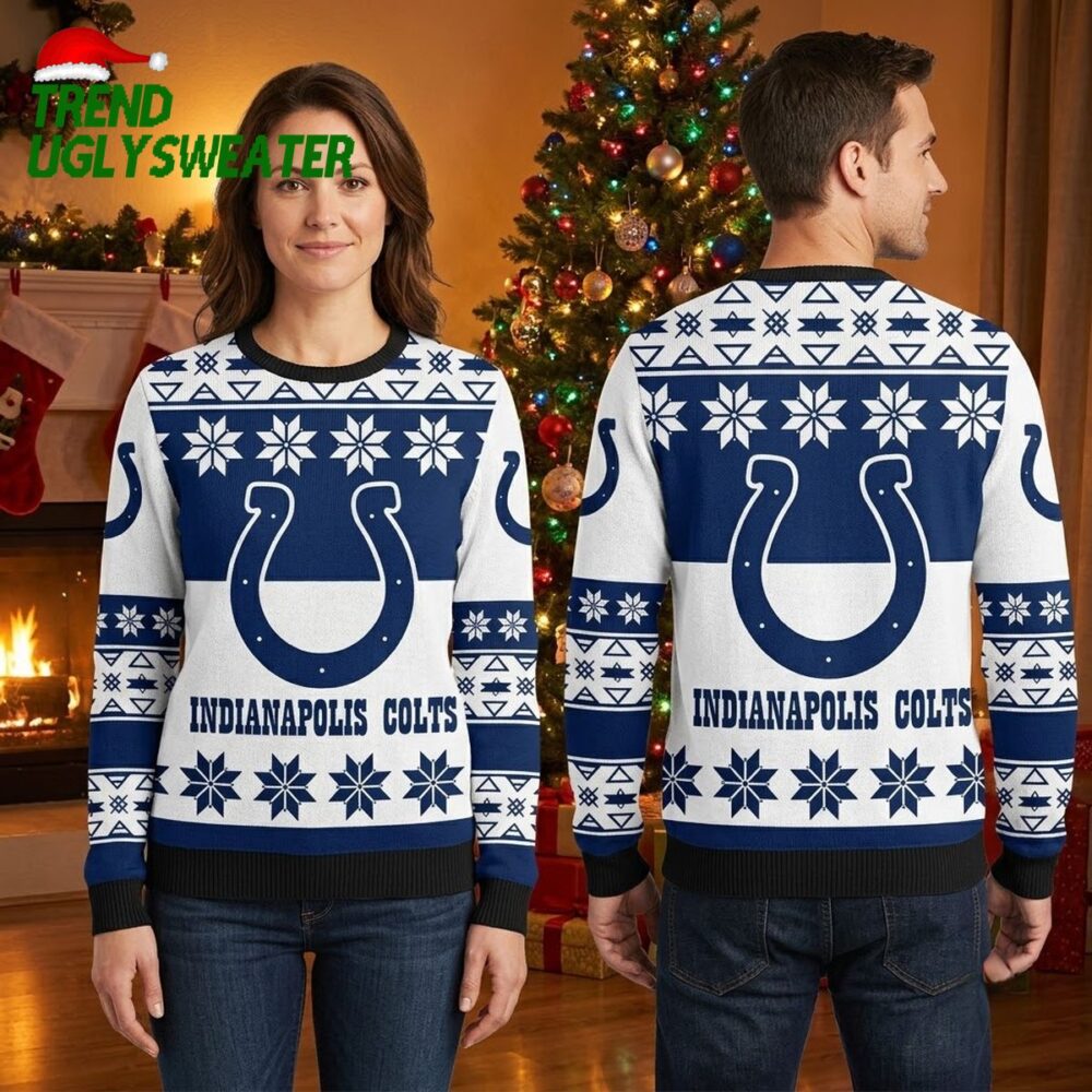 indianapolis colts horseshoe snowflake knit ugly christmas sweater