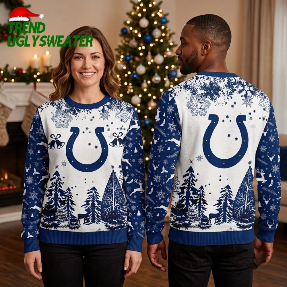 indianapolis colts horseshoe snowy forest ugly christmas sweater