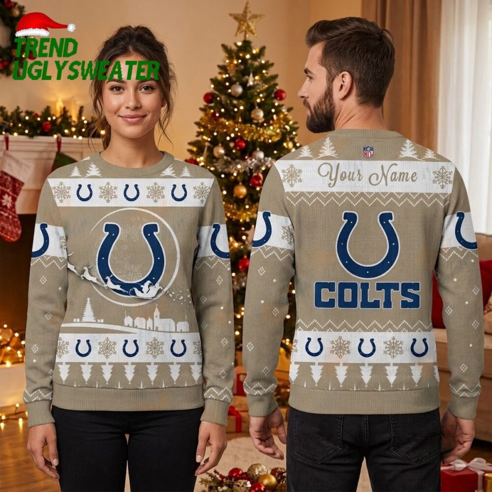 indianapolis colts horseshoe snowy village ugly christmas sweater game day gift