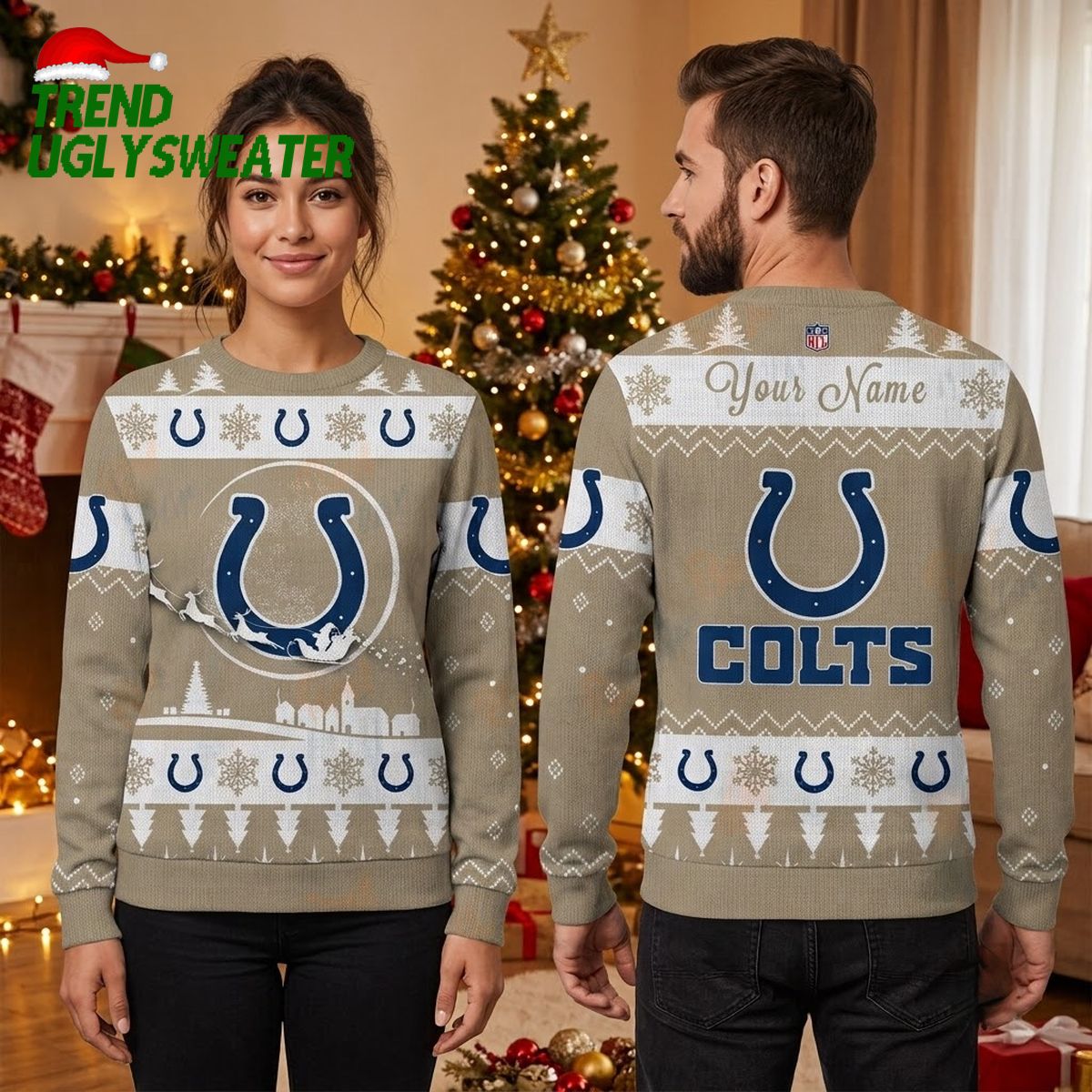 indianapolis colts horseshoe snowy village ugly christmas sweater game day gift indianapolis colts horseshoe snowy village ugly christmas sweater game day gift