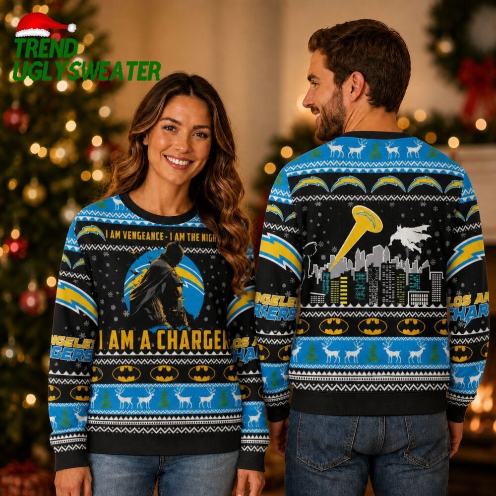 los angeles chargers i am vengeance batman ugly christmas sweater
