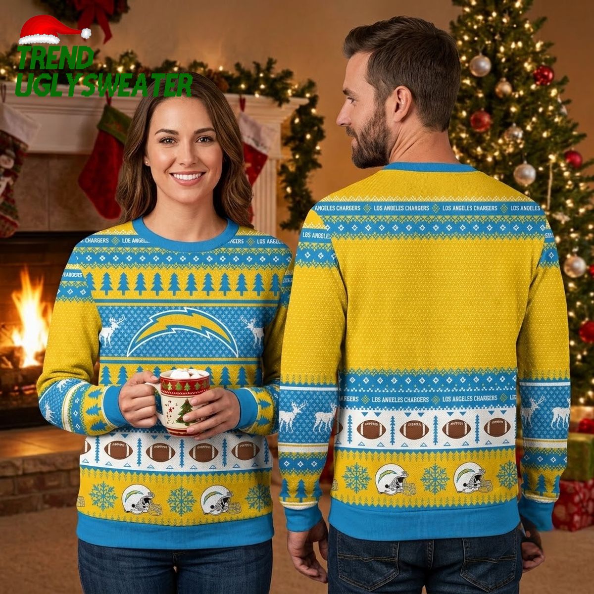 los angeles chargers lightning bolt ugly christmas sweater los angeles chargers lightning bolt ugly christmas sweater