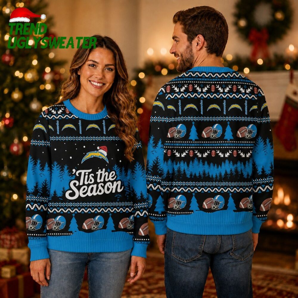 los angeles chargers tis the season football ugly christmas sweater