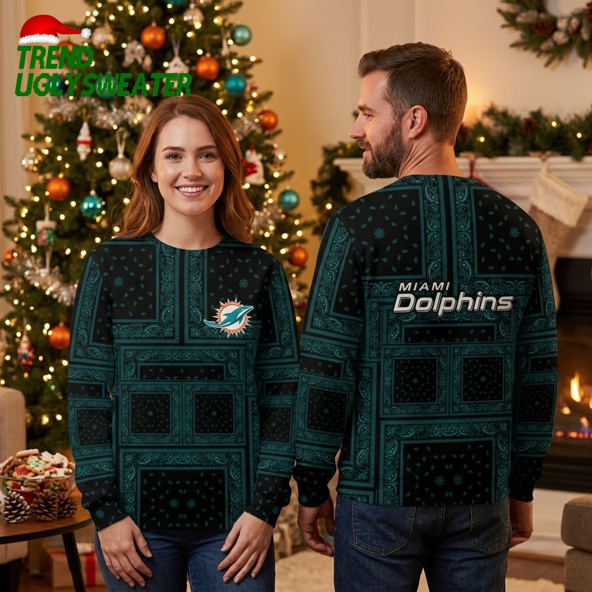 miami dolphins bandana design ugly christmas sweater miami dolphins bandana design ugly christmas sweater