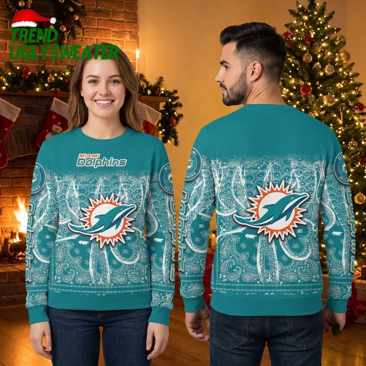 miami dolphins bandana pattern ugly christmas sweater design miami dolphins bandana pattern ugly christmas sweater design