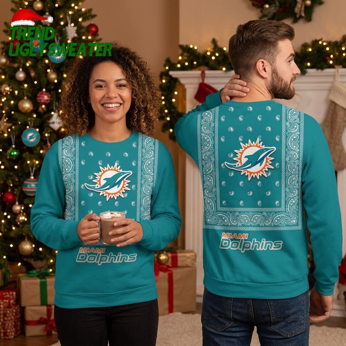 miami dolphins bandana pattern ugly christmas sweater miami dolphins bandana pattern ugly christmas sweater