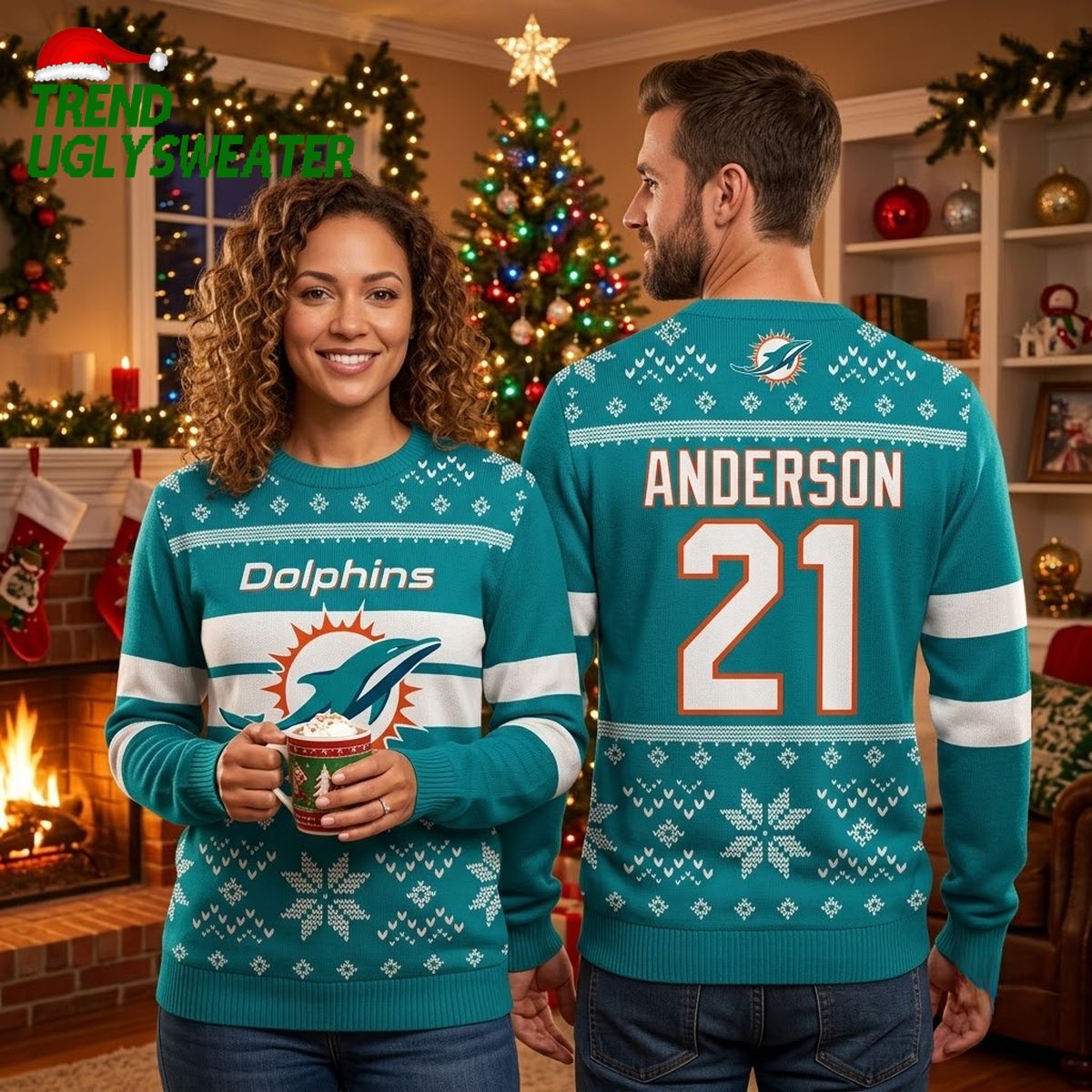 miami dolphins custom name and number christmas sweater miami dolphins custom name and number christmas sweater