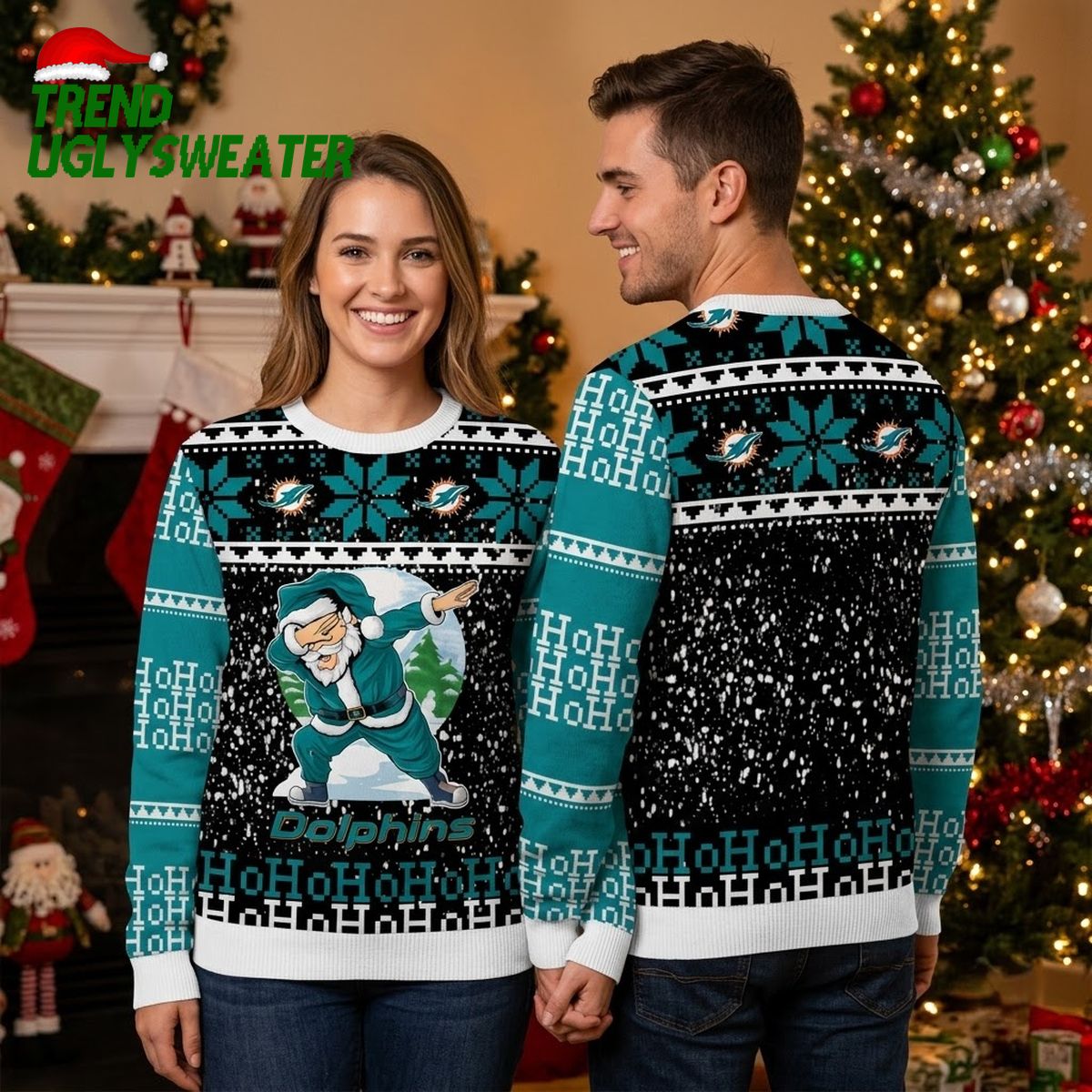 miami dolphins dabbing santa ugly christmas sweater miami dolphins dabbing santa ugly christmas sweater