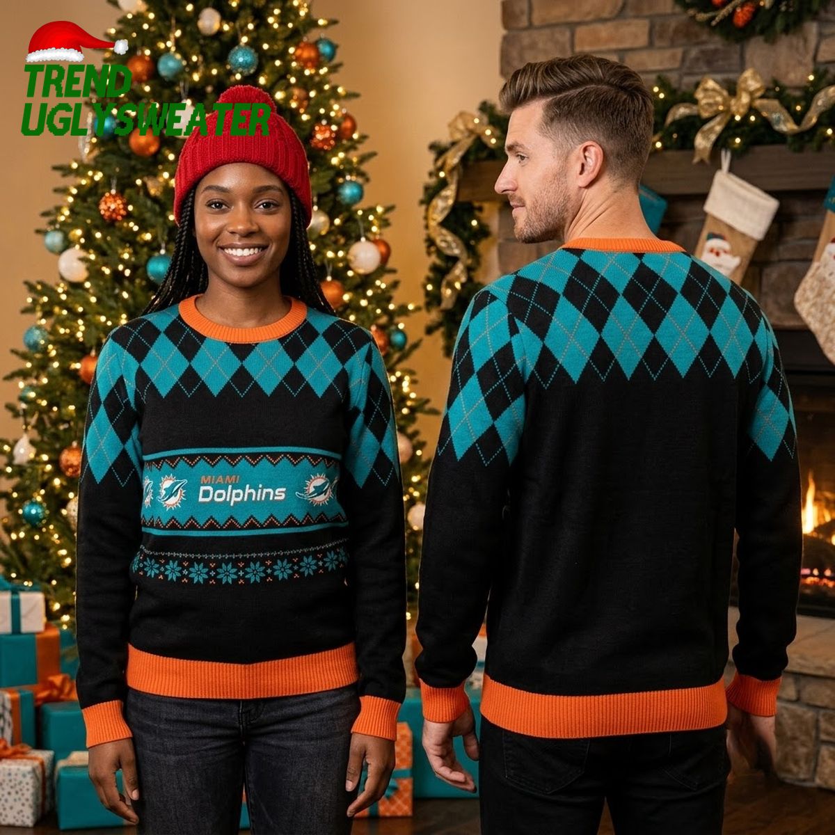 miami dolphins diamond pattern ugly christmas sweater miami dolphins diamond pattern ugly christmas sweater