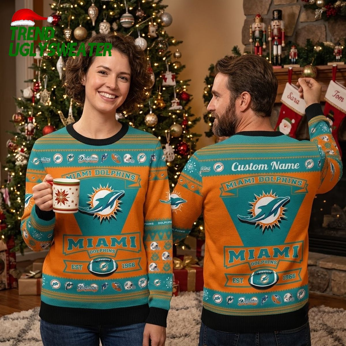miami dolphins est 1966 logo ugly christmas sweater miami dolphins est 1966 logo ugly christmas sweater