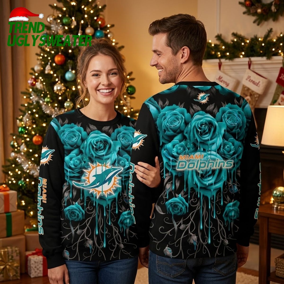miami dolphins floral logo ugly christmas sweater miami dolphins floral logo ugly christmas sweater