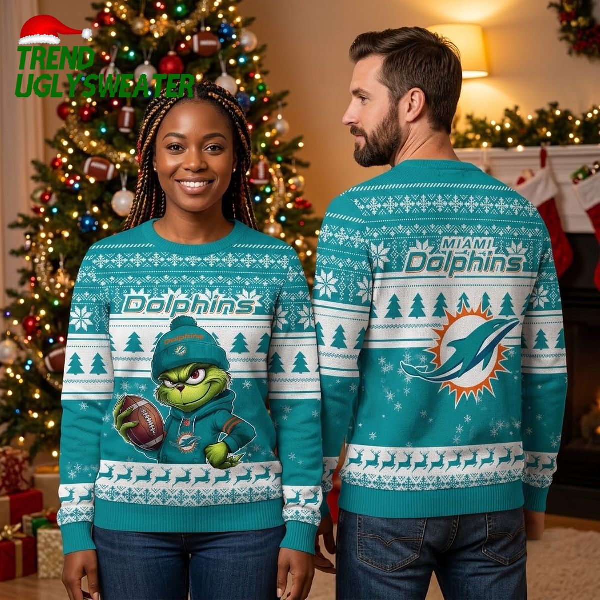 miami dolphins grinch football player ugly christmas sweater miami dolphins grinch football player ugly christmas sweater