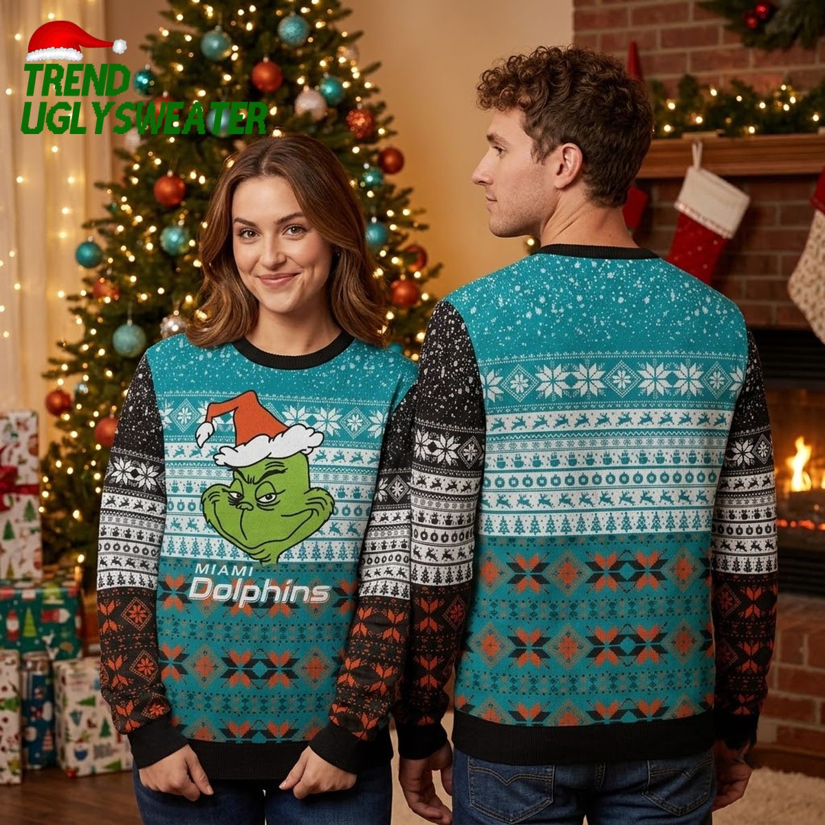 miami dolphins grinch graphic ugly christmas sweater miami dolphins grinch graphic ugly christmas sweater