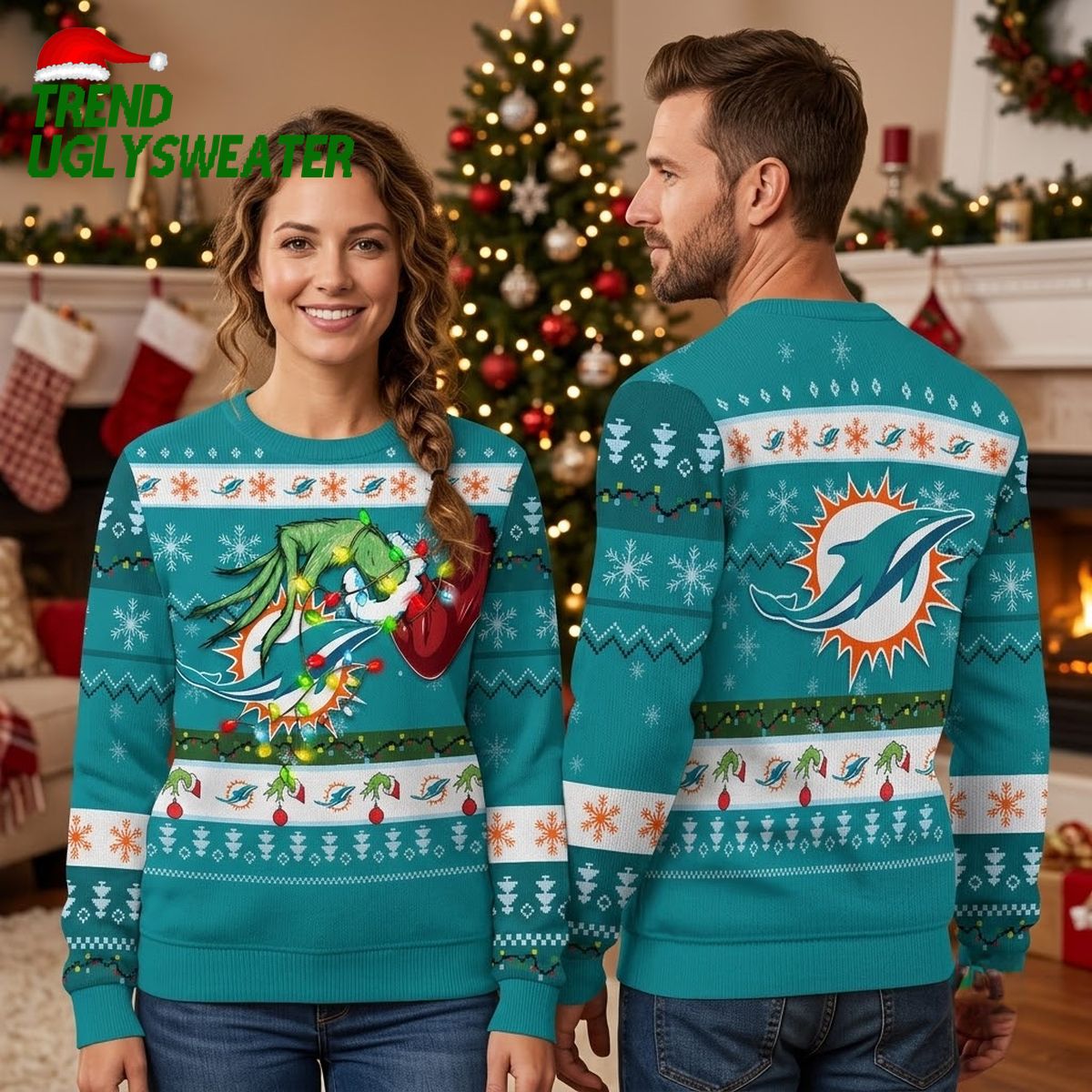 miami dolphins grinch s hand christmas ugly christmas sweater miami dolphins grinch s hand christmas ugly christmas sweater