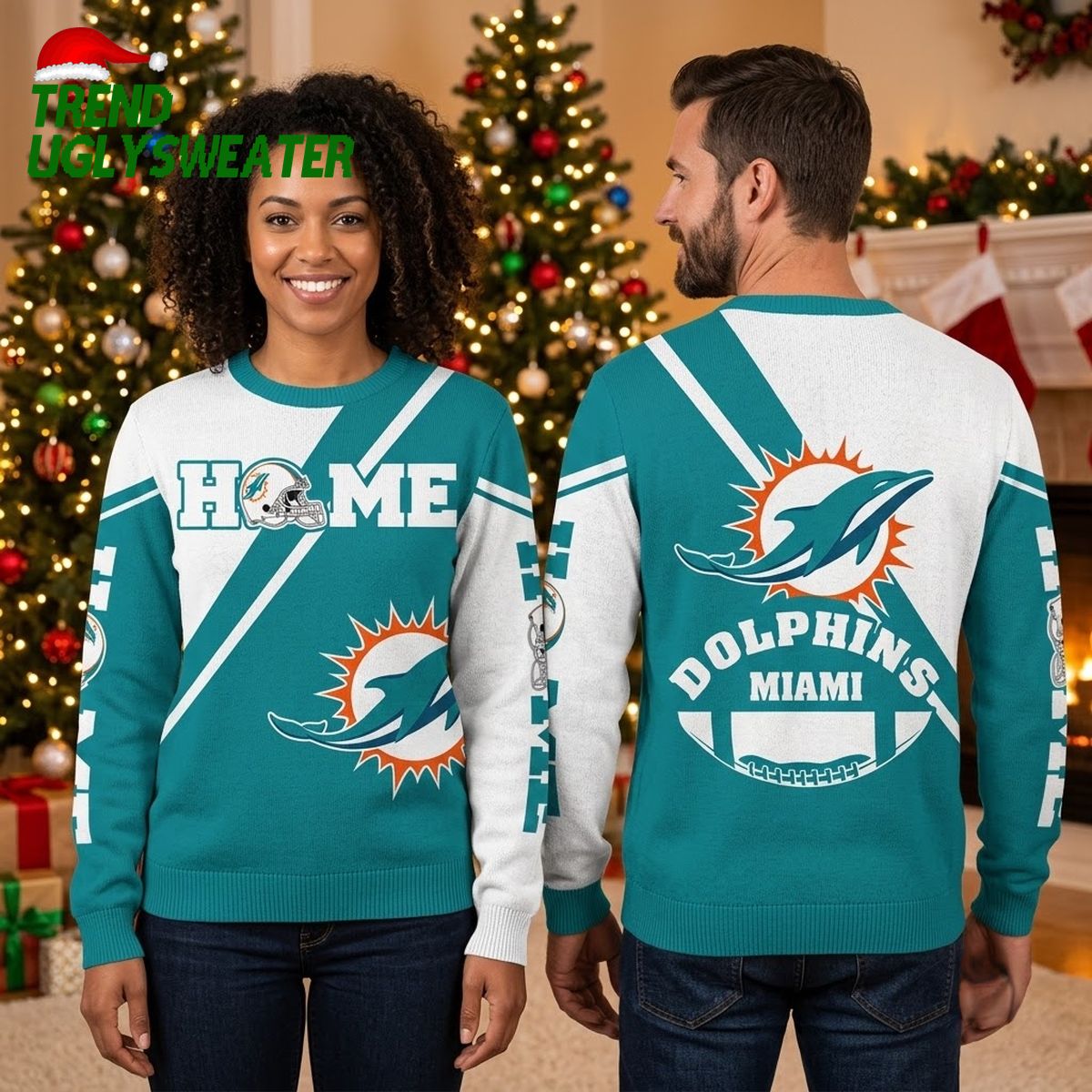 miami dolphins home logo ugly christmas sweater miami dolphins home logo ugly christmas sweater