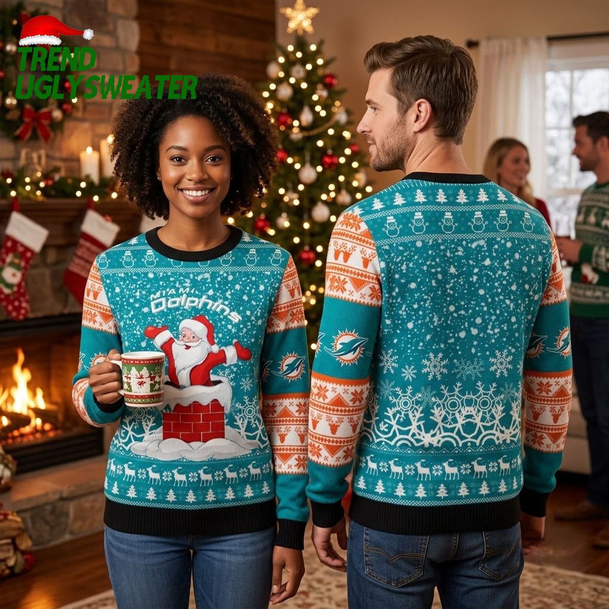 miami dolphins santa claus chimney ugly christmas sweater miami dolphins santa claus chimney ugly christmas sweater