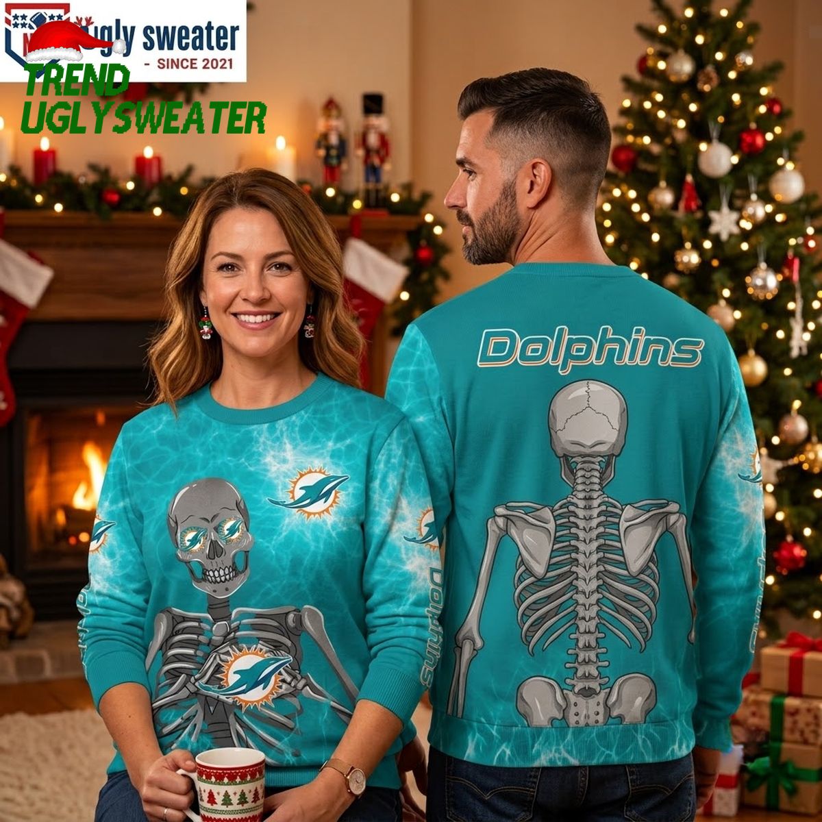 miami dolphins skeleton graphic ugly christmas sweater miami dolphins skeleton graphic ugly christmas sweater