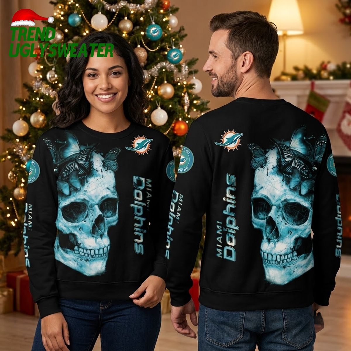 miami dolphins skull all over print ugly christmas sweater miami dolphins skull all over print ugly christmas sweater