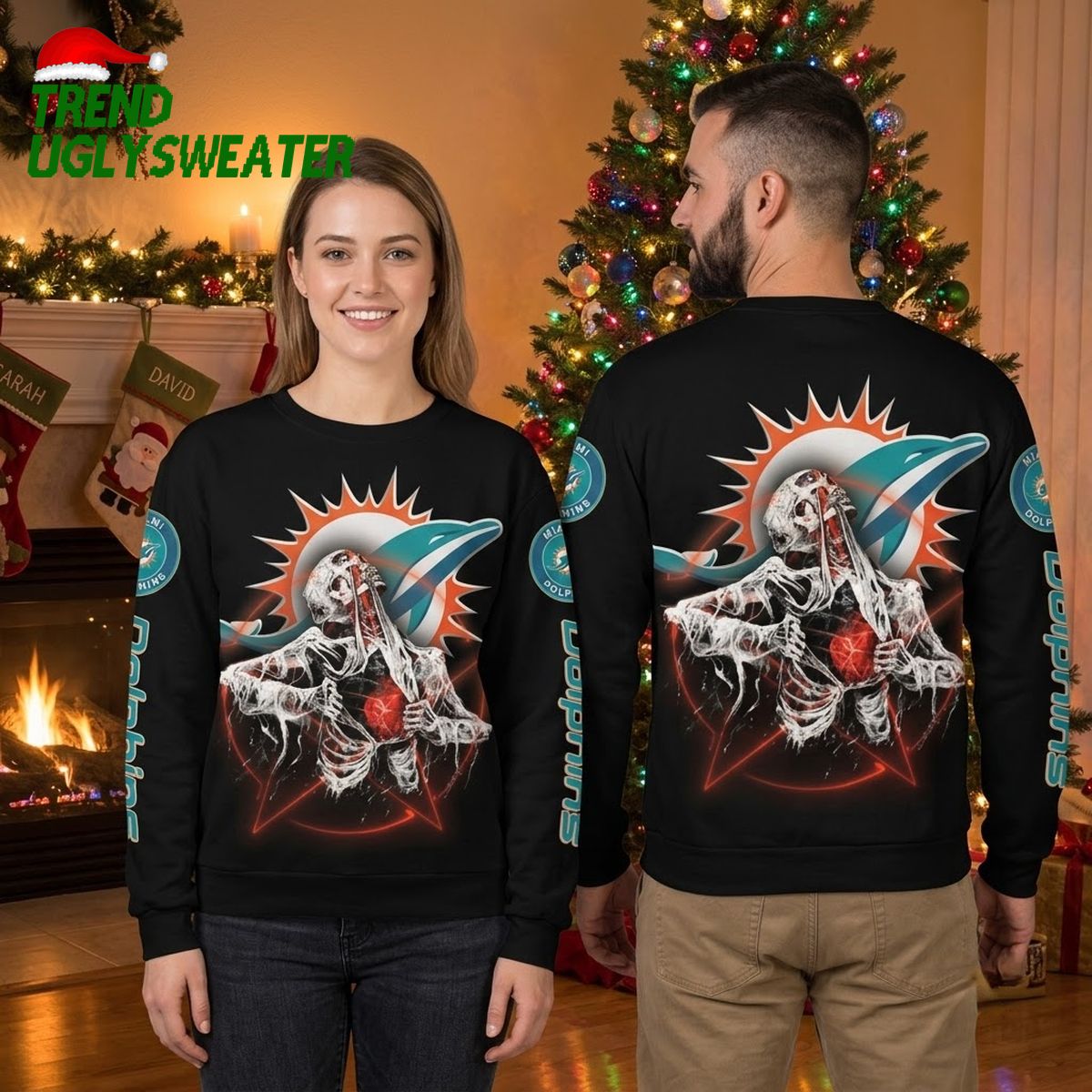 miami dolphins skull graphic ugly christmas sweater miami dolphins skull graphic ugly christmas sweater