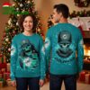 Miami Dolphins Skull Holding Bottle Ugly Christmas Sweater 1 miami dolphins skull holding bottle ugly christmas sweater