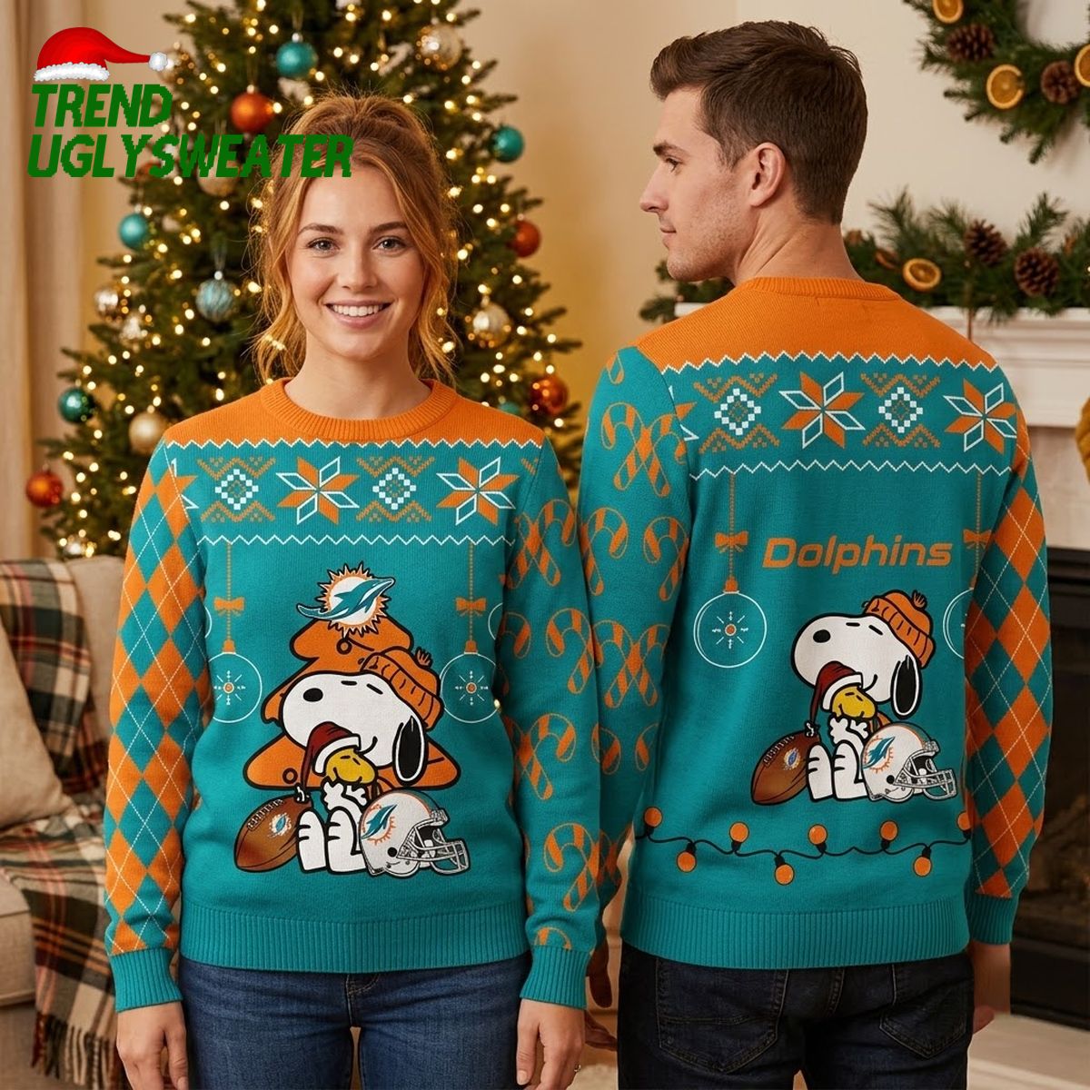 miami dolphins snoopy christmas sweater with candy canes miami dolphins snoopy christmas sweater with candy canes