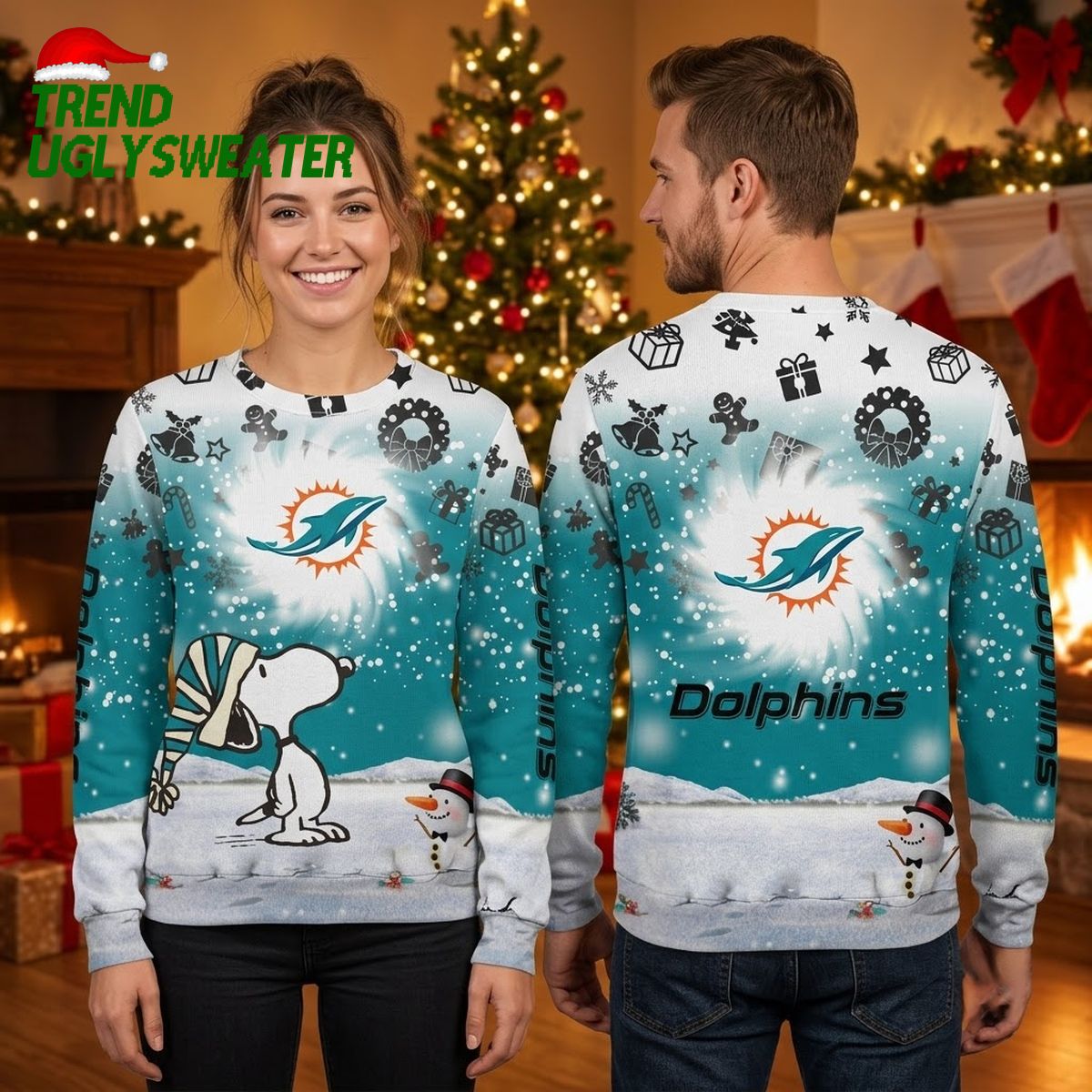 miami dolphins snoopy snowman ugly christmas sweater miami dolphins snoopy snowman ugly christmas sweater