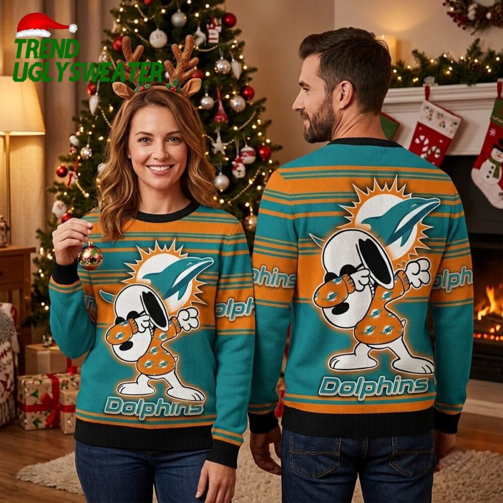 miami dolphins snoopy ugly christmas sweater