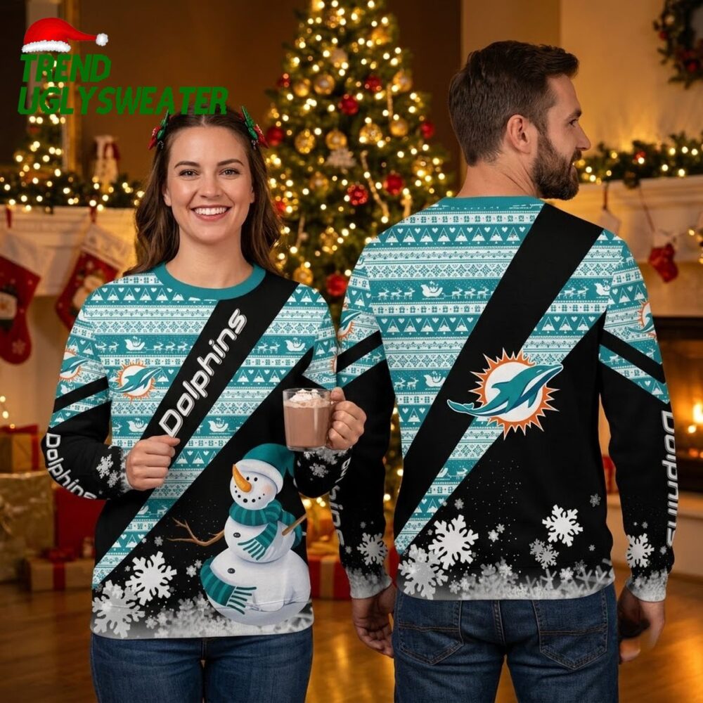 miami dolphins snowman ugly christmas sweater